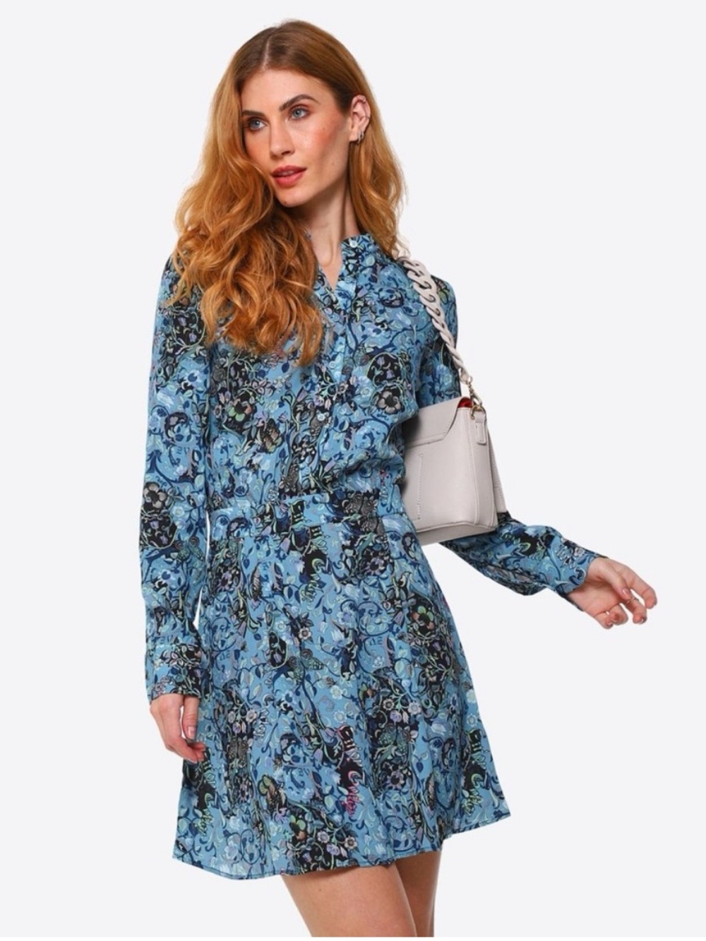 Zadig & Voltaire Refla Bohemian Patch Light Blue Long-Sleeve Mini Dress XS